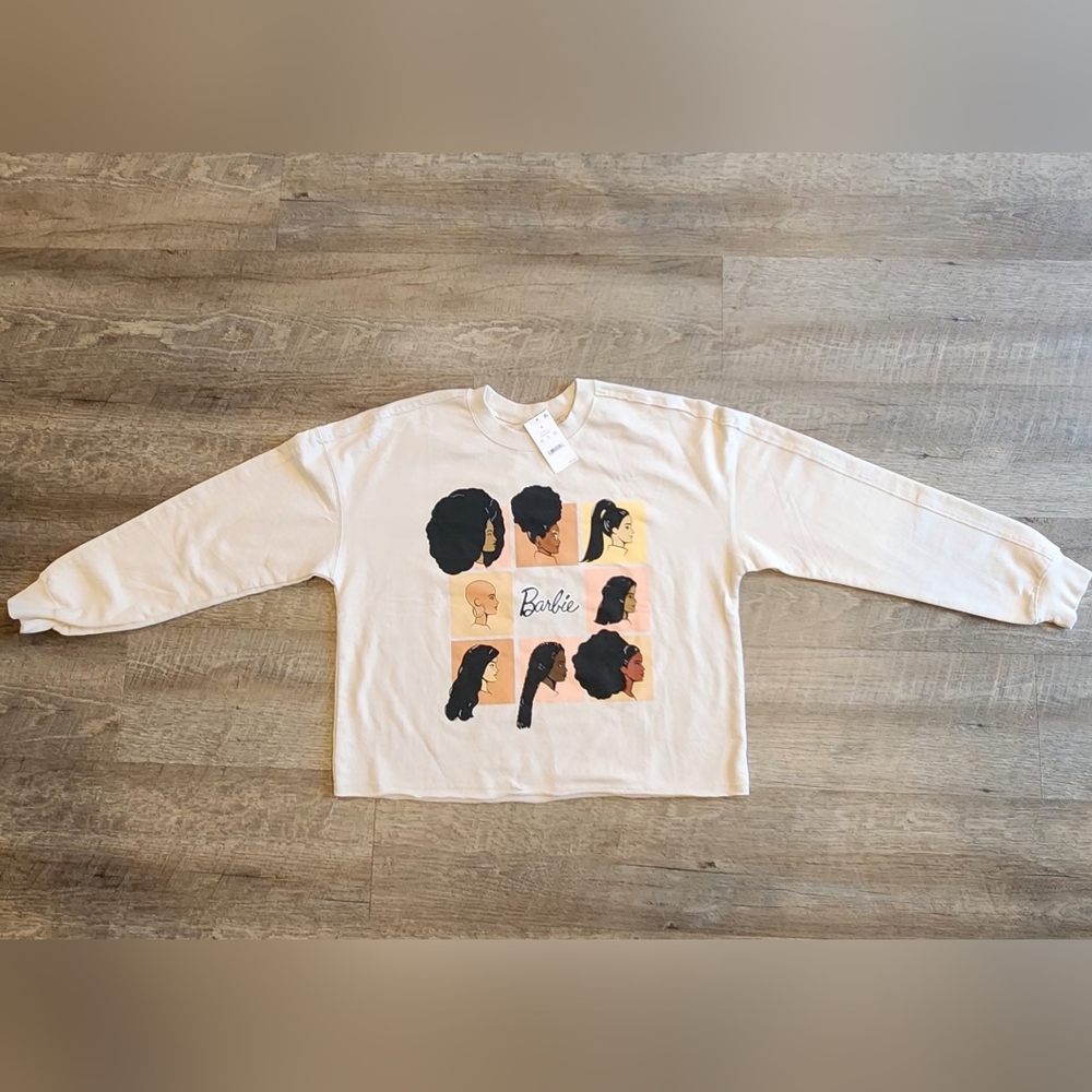 Barbie Cropped Crew Neck Sweatshirt Womens Sz M Medium Beige